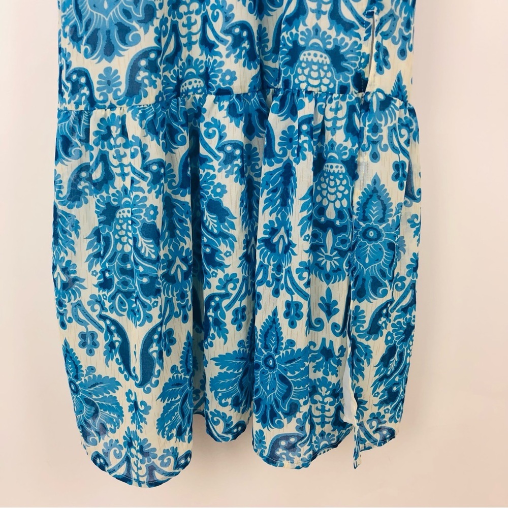 NWT Black Tape‎ Blue Damask Printed Leg Slit V-Neck Sundress Maxi Midi Dress - Picture 5 of 8